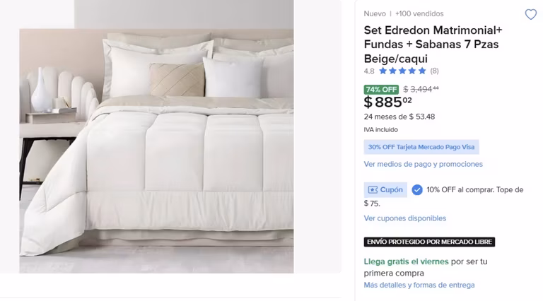 Mercado Libre: Set Edredon Matrimonial Fundas Sabanas 7 Pzas Beige