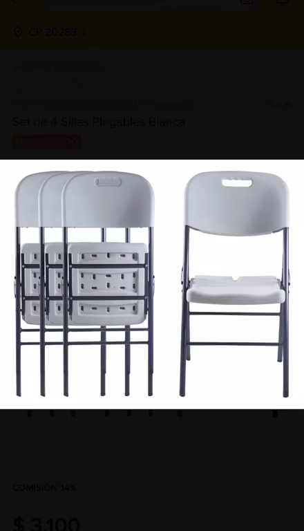 Mercado Libre: Set de 4 SIllas Plegables Blanca