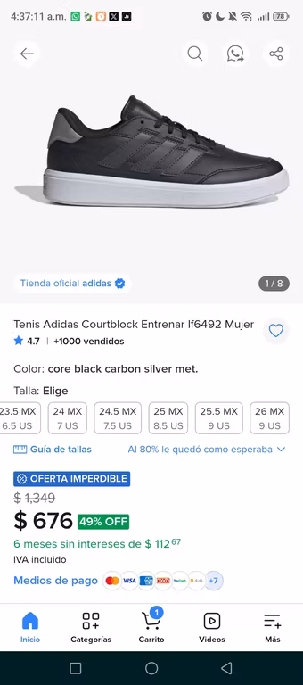 Mercado libre: Tenis Adidas Courtblock Entrenar If6492 Mujer