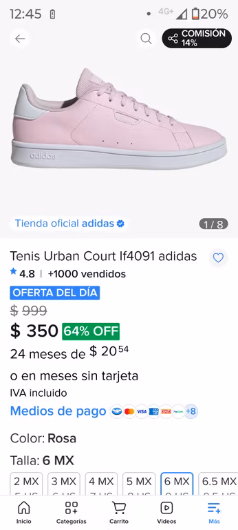 Mercado Libre, Tenis Dama Adidas color rosa