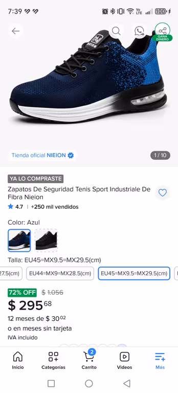 Mercado libre Tenis Nieion De Seguridad Azul y Negro