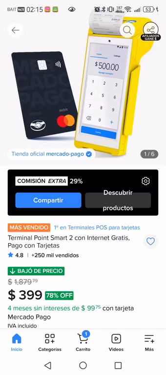 Mercado Libre: Terminales de mercado pago desde 99 pesos