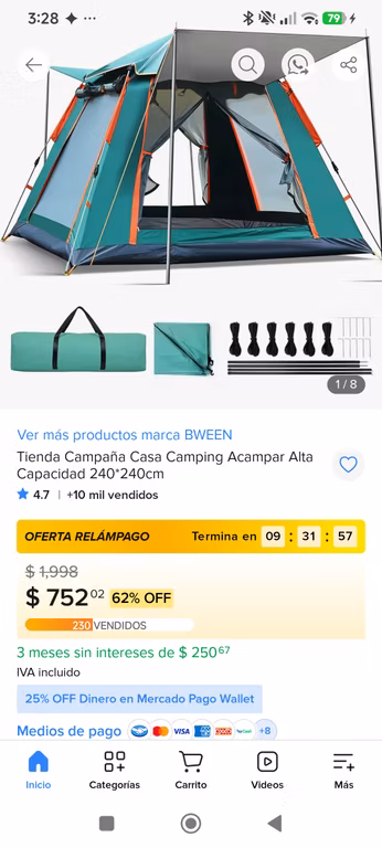 Mercado Libre: Tienda de campaña