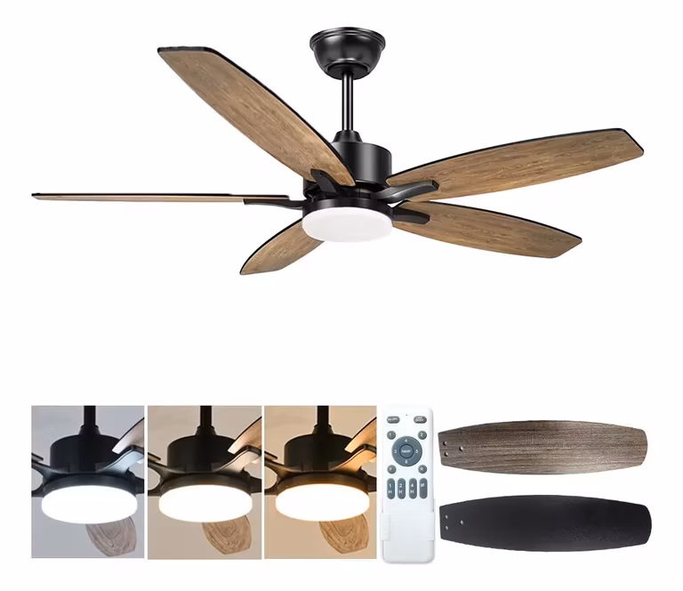 Mercado Libre: Ventilador de Techo con Luz y Control Remoto, 42" (106 cm) y 5 Aspas Reversibles, Silencioso y Regulable