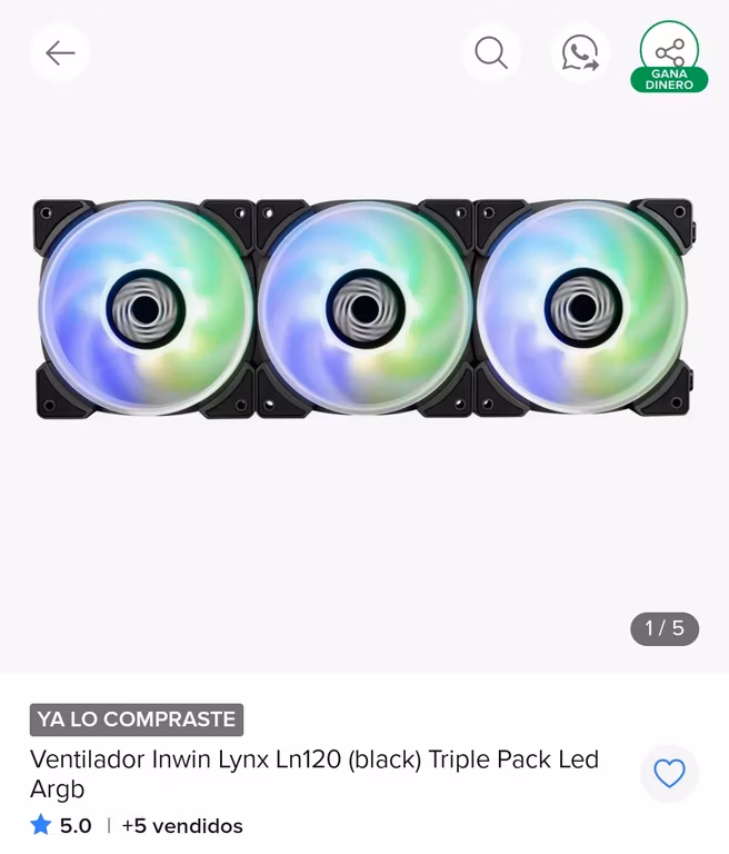 Mercado Libre: Ventiladores Inwin Lynx Ln120 (black) Triple Pack Led Argb