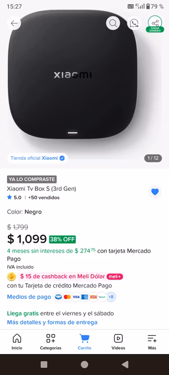Mercado libre: Xiaomi Mi Tv Box s 3ra generación. Leer descripción