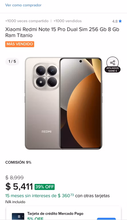 Mercado Libre: Xiaomi Redmi Note 15 Pro