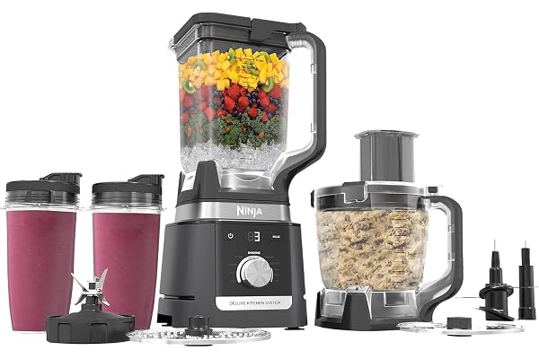 Ninja CO905KS Deluxe Kitchen System, Potencia 1600W, Procesador con Licuadora, Jarra 86oz, 2 Vasos 24oz, Tecnología Auto-IQ, 