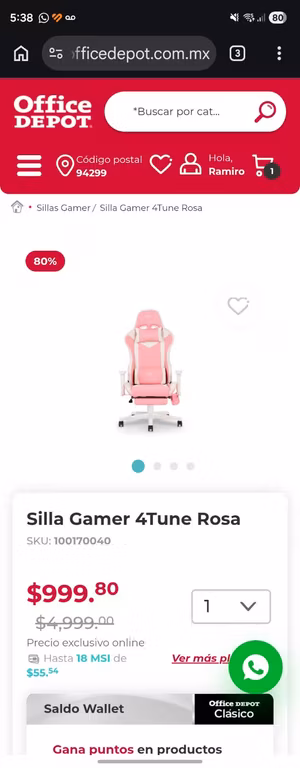 Office depot: Silla Gamer 4Tune Rosa recoger en tiendas