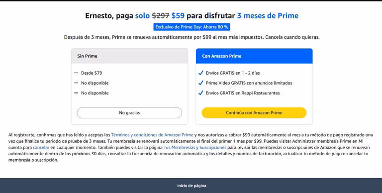 Prueba Amazon Prime 3 Meses 59 pesos | Usuarios Seleccionados.