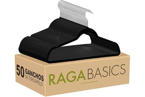 RagaBasics, Set de 50 Ganchos Metalicos Cubiertos con Terciopelo, Perchas de Alta Calidad, Gancho con Rotacion 360°, Ganchos 