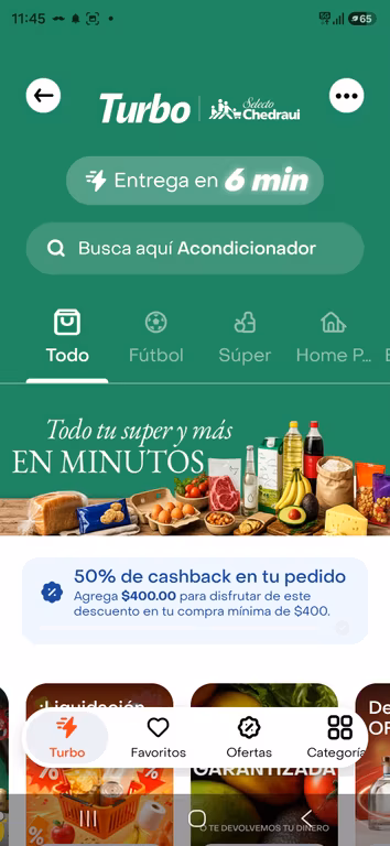 RAPPI TURBO 50% CASHBACK EN 400 COMPRA
