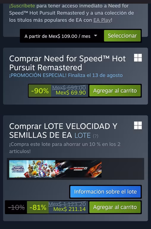 Saga Need for speed con 90% de descuento (STEAM)