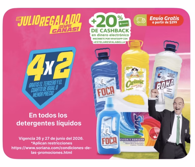 Soriana : Detergentes líquidos 4 x 2