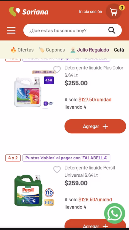 Soriana [Julio Regalado]: 4x2 en todo el detergente líquido | Ejemplo: 4 Persil Universal 6.64 L
