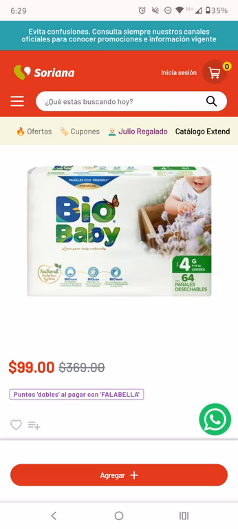Soriana: Pañales Bio Baby Talla 4 Grande 64 pz