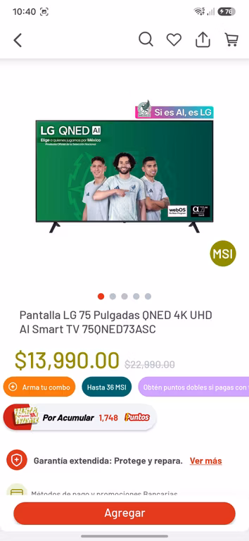 Soriana: PANTALLA LG 75" QNED 4K UHD IA SMART TV