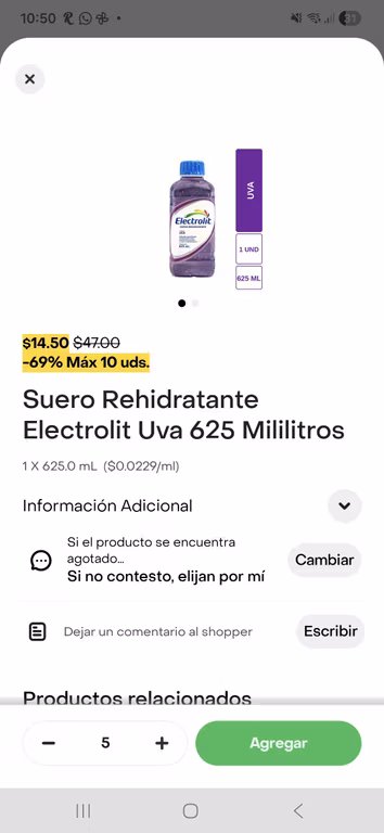 Sueros en rappi en 14 pesos en farmacias Guadalajara