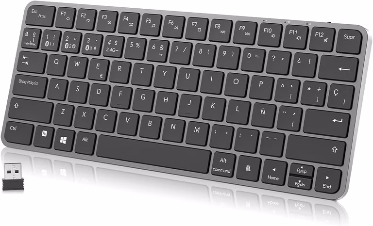 Teclado Inalambrico, Bluetooth & 2.4G, Cambio de 4 Dispositivos, Teclado Inalámbrico Recargable USB-C,