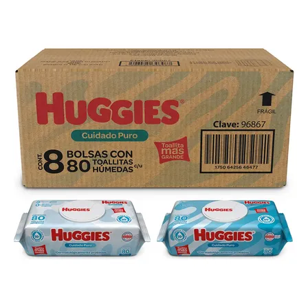 Toallitas Húmedas Huggies Cuidado Puro 640 toallitas 8 Pack