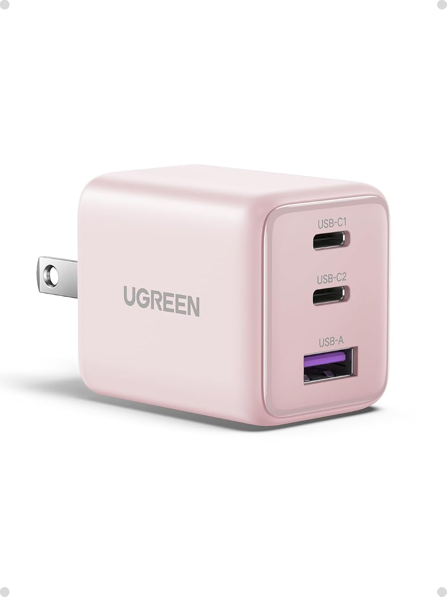 UGREEN 30W GAN Cargador Tipo USB C con 3Puertos, Cubo de Carga Rápido, Rosa | 2 USB-C y 1 USB-A, Tamaño compacto, Protección múltiple, para iPhone 17/16/15, Galaxy S26/S25, iPad, MacBook Neo/Air