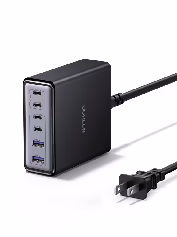 UGREEN Cargador 100W GAN y 6 Puertos, Estación de Carga de Escritorio con 4 USB C y 2 USB PD, Carga Rápida de 65W