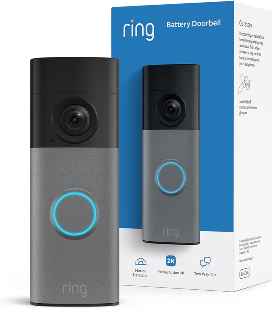 Videotimbre inalámbrico 2K Ring (último modelo): Retinal 2K con video de gran angular, zoom mejorado de hasta 6x, comunicación bidireccional y batería integrada (gris moteado)