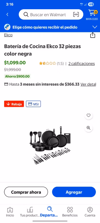 Walmart: Bateria de cocina Ekco 32 piezas color negro