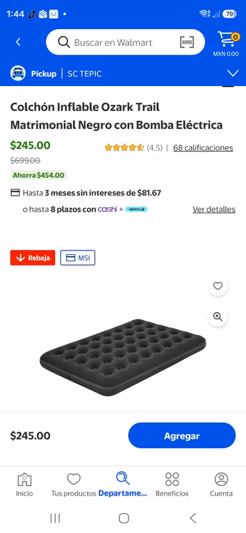 Walmart: Colchon inflable matrimonial incluye bomba electrica