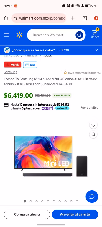 Walmart: Combo TV Samsung 43" Mini Led M70HAF Vision AI 4K + Barra de sonido 2.1Ch con subwoofer