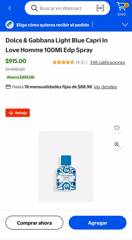 Walmart: Dolce & Gabbana Light Blue Capri In Love Homme 100Ml Edp Spray