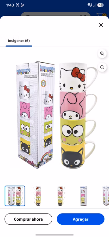 Walmart: Juego de 4 Tazas de Porcelana Ambient 21 Hello Kitty & Friends Multicolor 330 ml