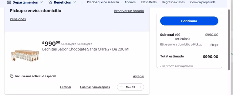 Walmart: Lechita santa clara 27 piezas 200ml