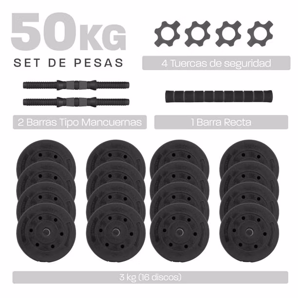 Walmart: Mancuerna con Peso Ajustable Altera COSMIC-50K C/ Discos de Cemento Intercambiables 50Kg