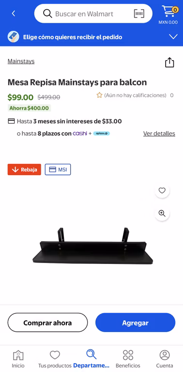 Walmart: Mesa Repisa Mainstays para balcon