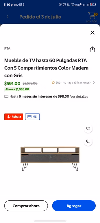 Walmart: Mueble para TV hasta 60"