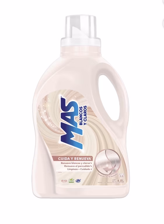 Walmart: Nuevo jabón de ropa MAS Blancos y Claros 4.8L ($166 c/u o $150 c/u comprando 2)