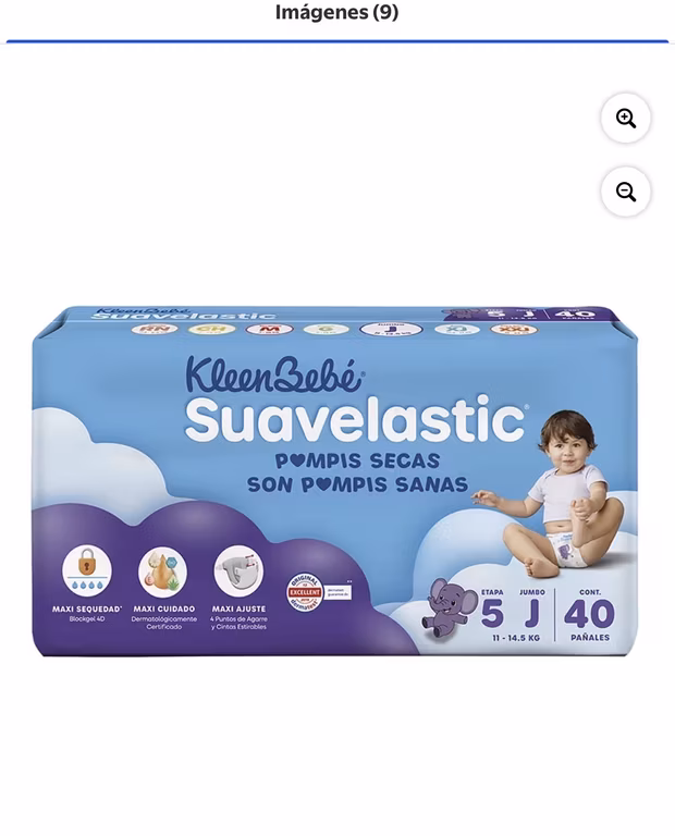 WALMART PAÑALES KLEENBEBÉ SUAVELASTIC ETAPA 5 JUMBO 40 piezas