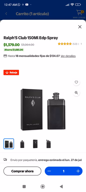 Walmart: Ralph's club 150ml edp spray | pagando con Banamex baja como $200 mas