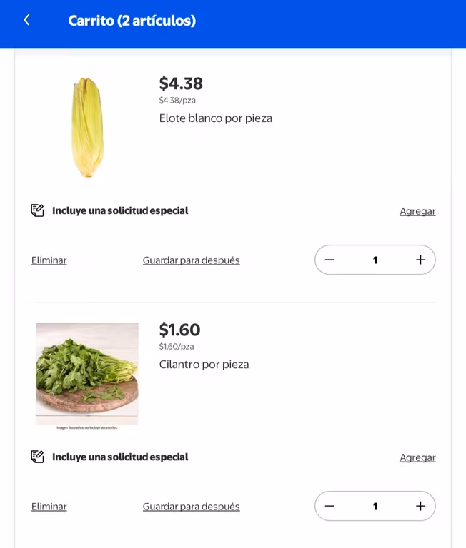 Walmart Villahermosa - Elote y Cilantro en oferta