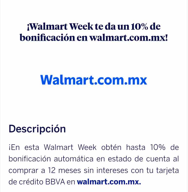 Walmart Week te da un 10% de bonificación en walmart.com.mx con tu tarjeta de crédito BBVA
