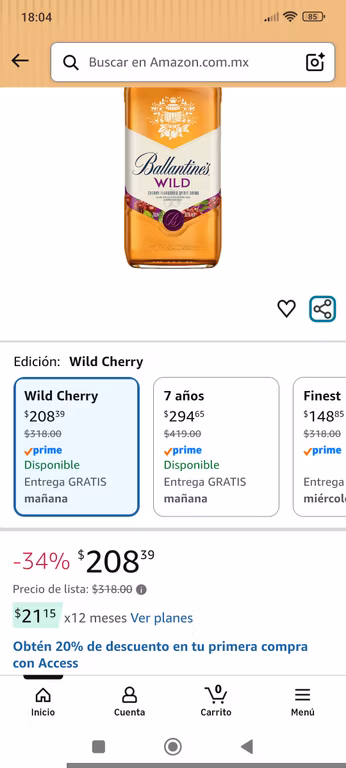 Whisky Ballantine's wild (sabor cereza) Amazon Mx